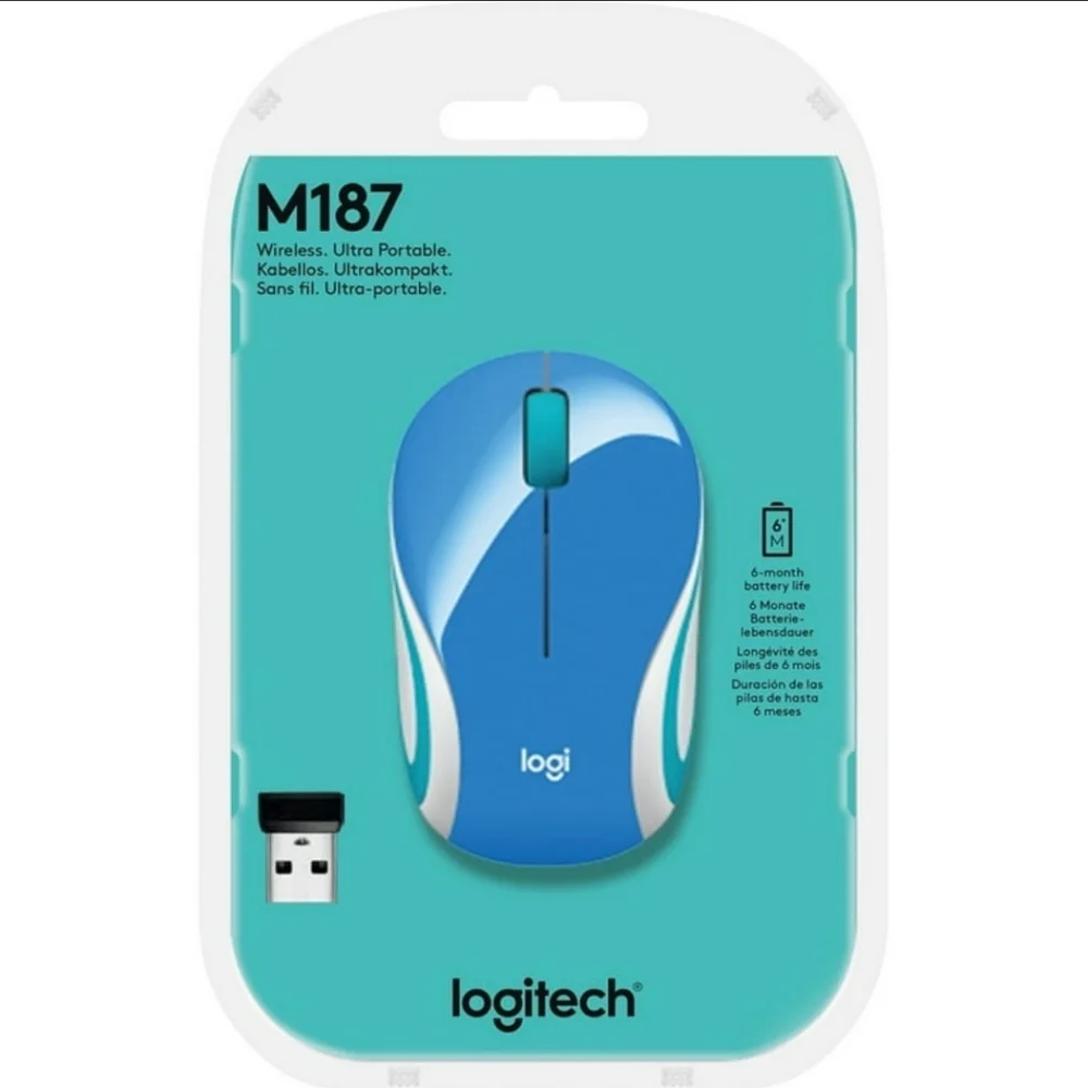Logitech M187 Ultra Portable Wireless Mouse, USB Nano Receiver, Blue